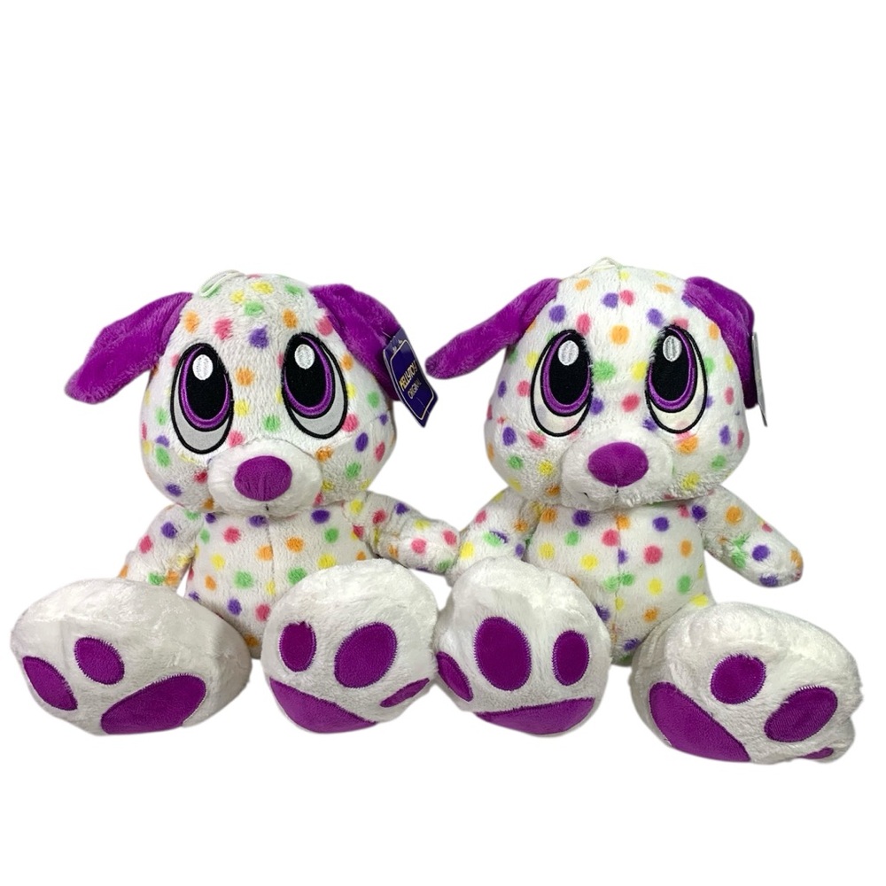 Kellytoy Plush Colorful Polka Dots Puppy Dog Stuffed Animal 14” Twins NWT